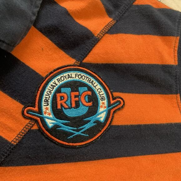 Old Navy Orange & Navy Striped Long Sleeve Collared Rugby Shirt Men's 3XL Polo - Picture 4 of 8